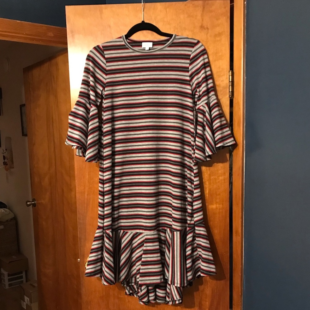 XS Maurine LuLaRoe Dress Black, Red & Gray Stripes
